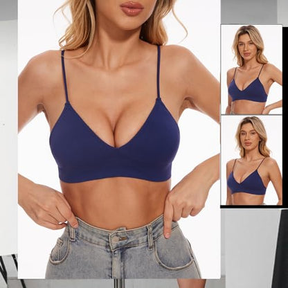 Seamless Bra for Women Low Back Bralette Wirefree Spaghetti Bra with Padded Removeable - color: Navyblue, size: Small