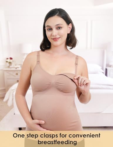 HOFISH Multi‑Pack Maternity Nursing Tank Tops with Clip‑Down Shelf Bra - color: Black/Latte/Chocolate Brown, size: Large