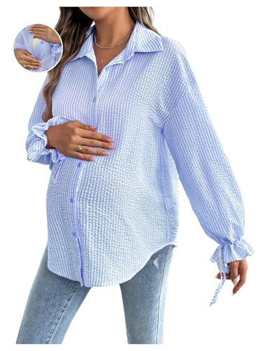MakeMeChic Women's Maternity Blouse Fall Clothes Business Casual Shirts - color: Blue, size: Small