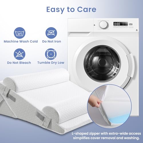 Sasttie Adjustable Wedge Pillow Set for After Surgery, Light Grey & White - color: Light Grey & White, size: Adjustable 9&12 Inch + 2 Head Pillows