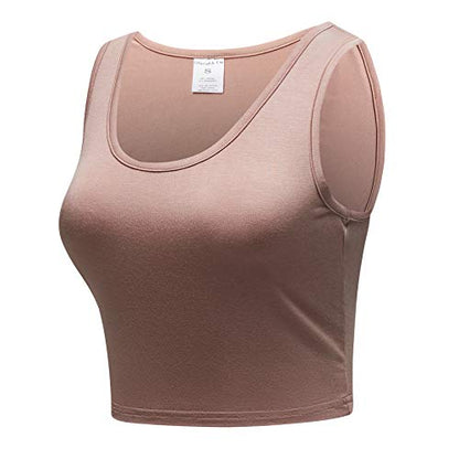 OThread & Co. Women's Basic Crop Tops Stretchy Casual Scoop Neck Sleeveless Crop Tank Top - color: Khaki, size: Medium