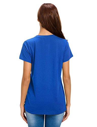 LUSMAY Womens Short Sleeve Loose Twist Knot Front T Shirts Cotton Casual Blouse - color: Bright Blue, size: Medium
