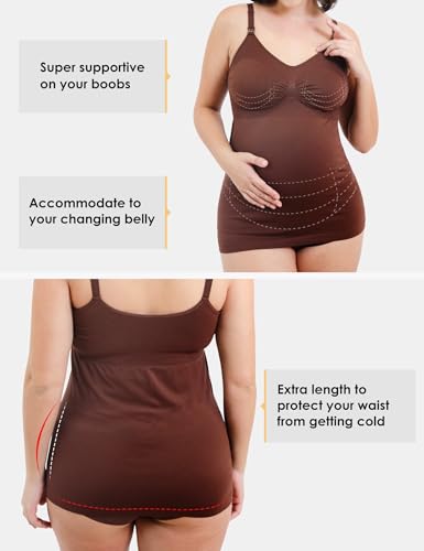 HOFISH Nursing Tank Tops with Built-in Shelf Bra, Pads Not Included - color: Black/Latte/Chocolate Brown, size: Medium