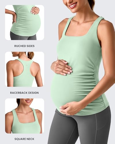 G4Free BareFeel Maternity Tank Tops with Removable Pads Pregnancy Clothes - color: Bean Green, size: Medium