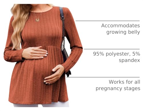 Maternity Shirts Dressy Long Sleeve Pregnancy Fall Tops Work Blouses - color: D-caramel, size: Medium