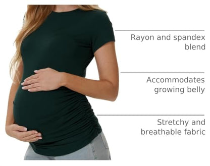 3 Pack Womens Maternity Shirts, Crew Neck Maternity Top Short Sleeve - color: Black/Light Grey/Dark Green, size: Medium