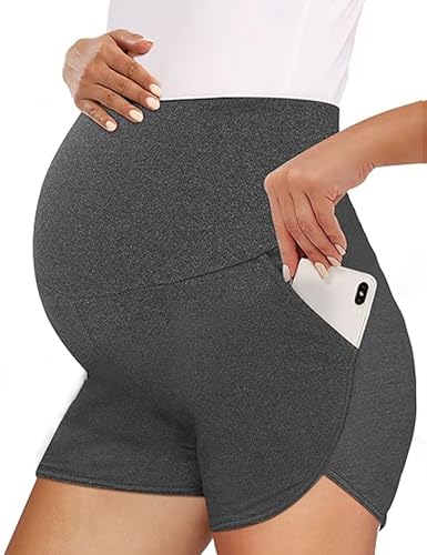 Peauty Maternity Shorts Over Belly Lounge Shorts with Pockets - color: Gray Heather, size: Medium