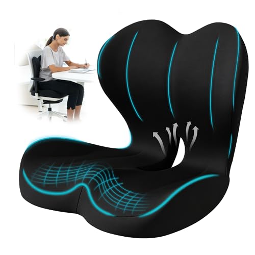 Seat Cushion for Office Chair, Ergonomic Cushion with Lumbar Support Pillow - color: Black
