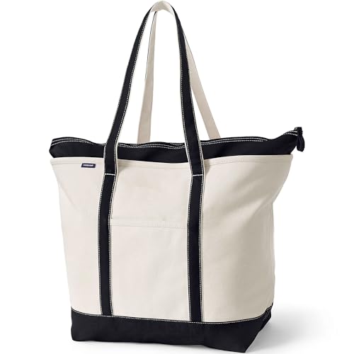 Lands' End Zip Canvas Tote - color: Natural/Black, size: X-Large Regular Handle