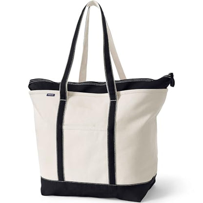 Lands' End Zip Canvas Tote - color: Natural/Black, size: X-Large Regular Handle
