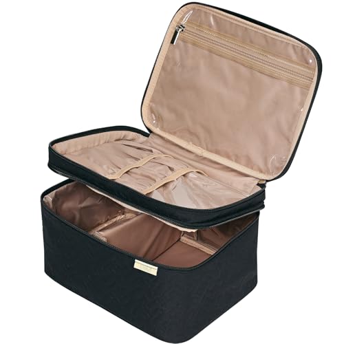 NISHEL Large Makeup Bag Organizer, Double Layer Cosmetic Travel Case - color: Black, size: Large
