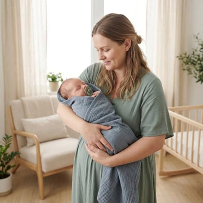 Swaddle Blanket, 100% Organic Cotton Muslin, 47"x47" Newborn - color: Tradewins