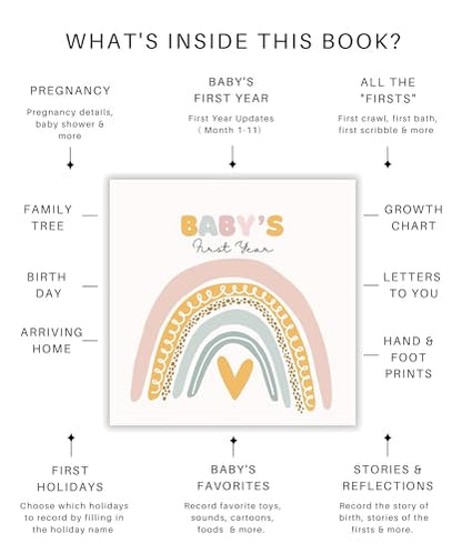Lamare Baby Memory Book – Baby First Year Keepsake Journal, Baby Scrapbook - color: Rainbow