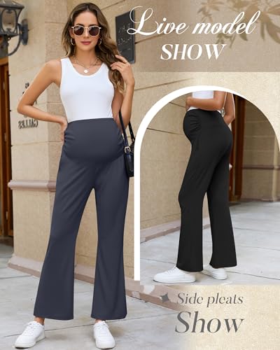 3 Pack Women's Maternity Pants Comfy Flare Trousers - color: Black, Charcoal Gray, Khaki, size: Small