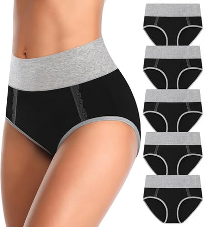 MISSWHO Cotton High Waisted Womens Underwear Soft Stretch Breathable Full Coverage Ladies Panties(Regular & Plus Size) - color: Black-d, size: Medium