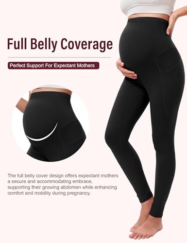 Siimcuzy 3 Pack Women’s Maternity Leggings with Pockets Over The Belly