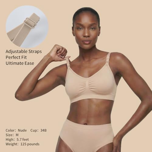 Under Control Nursing Bra 4-Pack - Wireless Maternity & Sleep Bra with Removable Pads - Comfortable Breastfeeding Bra (S-2XL) - color: Nude/Burg Mist/Light Brown/Black, size: Medium