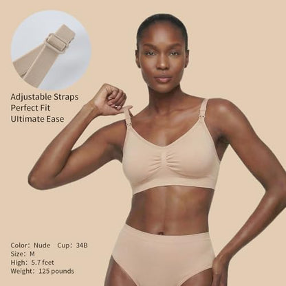 Under Control Nursing Bra 4-Pack - Wireless Maternity & Sleep Bra with Removable Pads - Comfortable Breastfeeding Bra (S-2XL) - color: Nude/Burg Mist/Light Brown/Black, size: X-Large