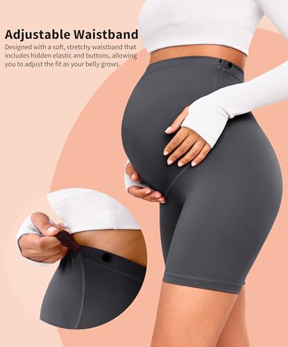 VALANDY Creamlush 4 Pack Maternity Shorts Over the Belly 5"/8" - color: 5 Inch - Black*2/Dark Grey/Navy Blue, size: Small