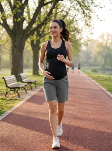 Women's Maternity Bermuda Cargo Shorts - color: Grey, size: Large