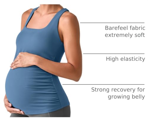 G4Free BareFeel Maternity Tank Tops with Removable Pads Pregnancy Clothes - color: Blue Gray, size: Medium