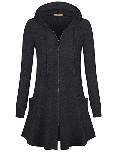 Miusey Womens Zip Up Long Hoodie Jacket Lightweight Tunic Sweatshirt Open Front Cardigan - color: 1# Dark Grey, size: Medium