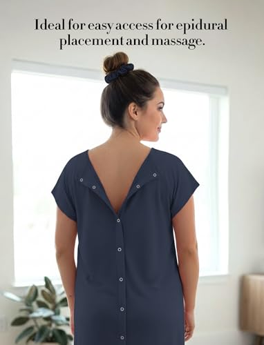 PATPAT Maternity Labor and Delivery Gown, Womens Hospital Gown with Pockets - color: Navy Blue, size: Medium (Fit S/M)