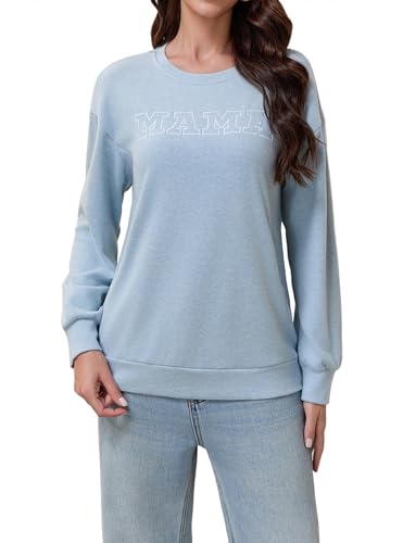 Women Waffle Knit Mama Embroidered Zippers Breastfeeding Nursing Sweatshirt - color: Blue, size: Medium
