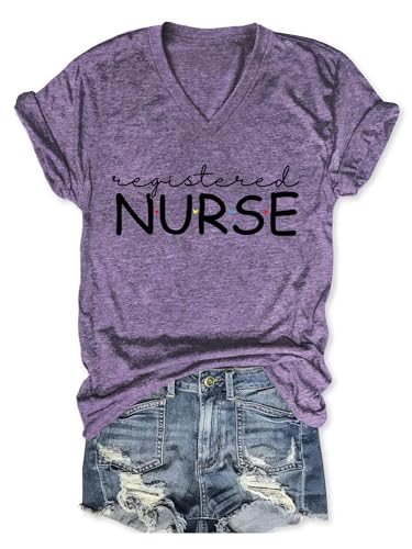 Registered Nurse Shirt Women Cute Nurse Tshirt Nursing Work - color: Purple, size: XX-Large