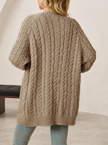 Saodimallsu Womens Cable Knit Cardigans Oversized Chunky Fall Sweater Dress - color: Khaki, size: Large