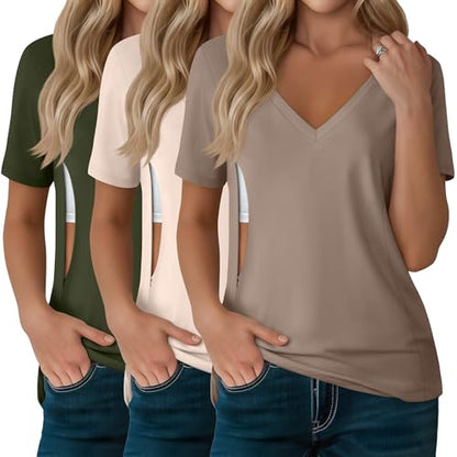 3 Pack Women's Nursing Tops Breastfeeding Shirts - color: Army Green, Cream, Light Khaki, size: Small