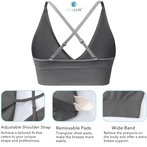 Women's V Neck Sports Bras, Adjustable Seamless Wireless Padded Bralettes - color: Black White Gray 3 Pack, size: Small