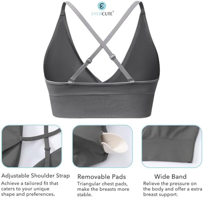 Women's V Neck Sports Bras, Adjustable Seamless Wireless Padded Bralettes - color: Black White Gray 3 Pack, size: Small