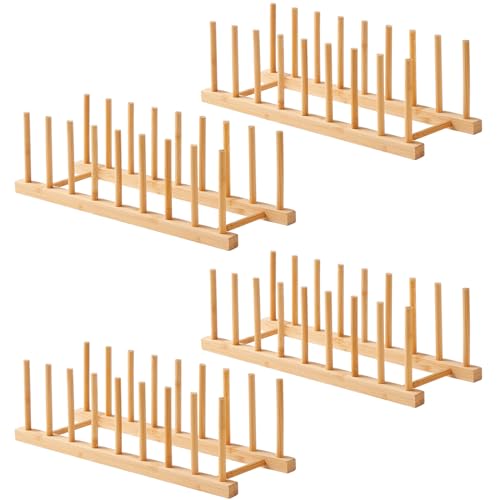 4 Pcs Bamboo Dish Rack-Plate Pot Lid Organizer Holder Rack for Cabinet - size: 4 Pack