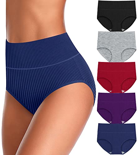 UMMISS Womens Underwear Cotton High Waisted Tummy Control Panties Plus Size Full Coverage Ladies Briefs - color: A-multi-5 Pack, size: 3X-Large-4X-Large