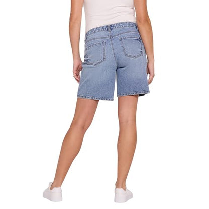 Motherhood Maternity Women's Under the Belly Bermuda Denim Pregnancy Shorts with Side Elastic Panel Insets - size: Small