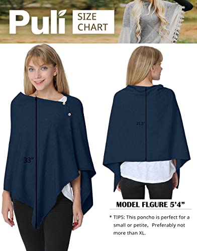 PULI Women's Versatile Knit Shawl Poncho Sweater Button Scarf - color: Dark Slate Blue