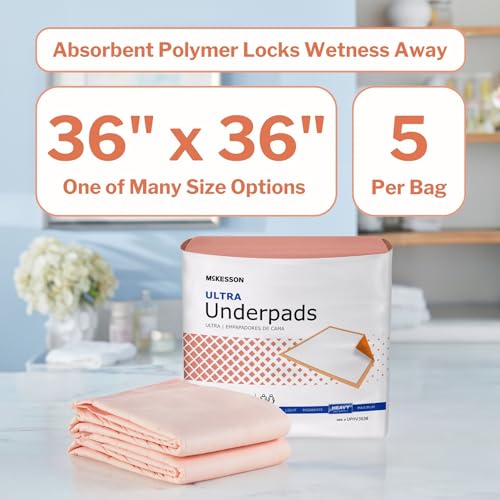 McKesson Underpads Bed Pads, Heavy Absorbency, Peach, 36 x 36 in, 100 ct - size: 36x36 Inch