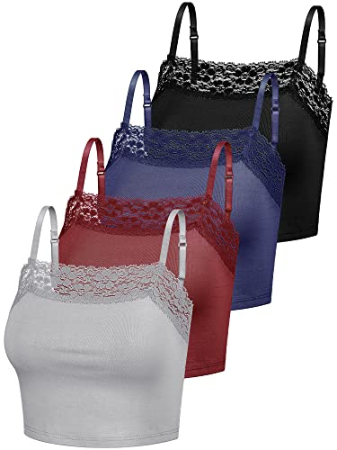 Bencailor 4 Pcs Lace Cami Top - color: Gray, Wine Red, Navy Blue, Black, size: Large