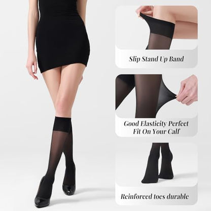 Compression Stockings for Women, 40D Knee High Compression Socks - color: Natural Nude+black, size: Small