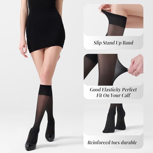 Compression Stockings for Women, 40D Knee High Compression Socks - color: Natural Nude+black, size: Large