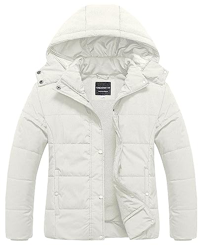 CREATMO US Women's Plus Size Warm Puffer Jacket Waterproof Fleece Lined Winter Coat with Removable Hood - color: White, size: 2X