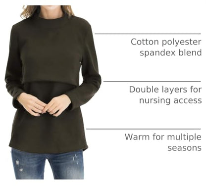 Smallshow Women's Fleece Nursing Tops Shirts Long Sleeve Breastfeeding Clothes - color: Army Green, size: Medium