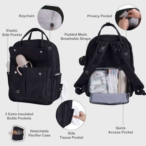 Large Capacity Diaper Bag Backpack, Wet/Dry Separation Black - color: Black
