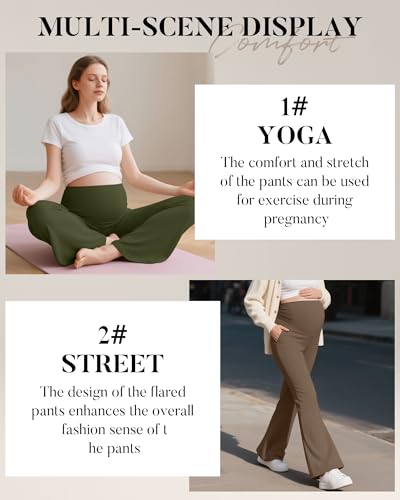 3 Pack Women's Maternity Pants Comfy Flare Trousers - color: Black, Coffee, Army Green, size: Large