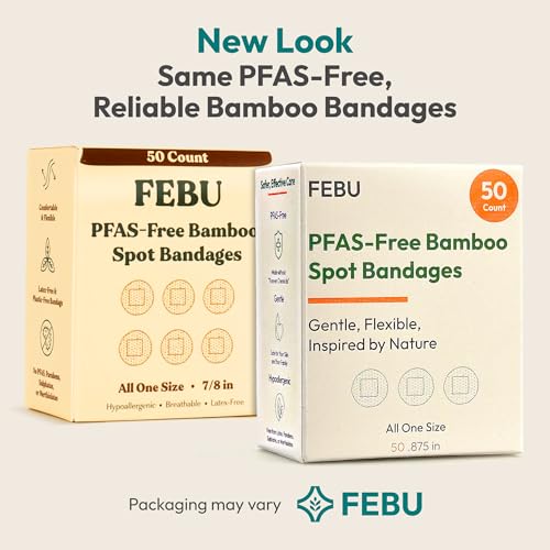 FEBU PFAS Free Bamboo Fabric Bandages, 50 Count Spot - style: Spot / Round (50 Count)