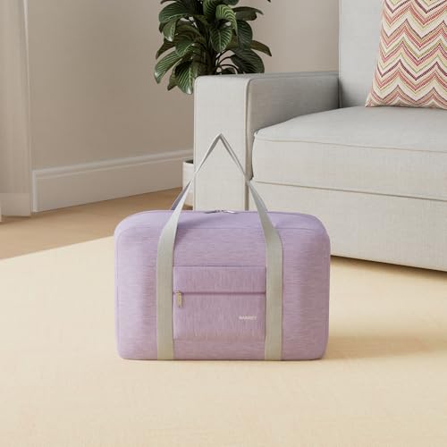 Narwey Personal Item Travel Bag, Foldable Carry on Duffle Bag for Women Men - color: AA-Thick Series Light Purple, size: without Shoulder Strap
