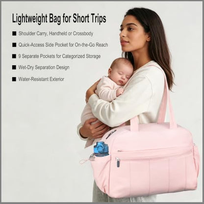 Medium Diaper Bag Tote, Shoulder & Crossbody Mom Bag - color: Pink
