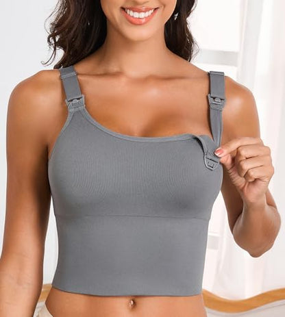 Suekaphin Nursing Longline Bra Tank Top Crop,Maternity Support Workout Sport Bra - size: Large