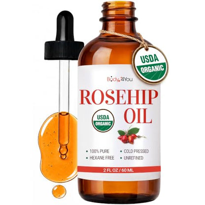 BodyJ4You Rosehip Seed Oil for Face Skin - USDA Organic Cold Pressed Pure - size: 2 Fl Oz (Pack of 1)